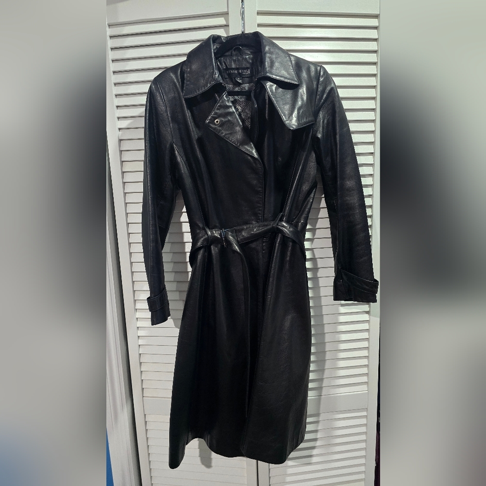 Kenneth Cole Black Leather Trench Coat